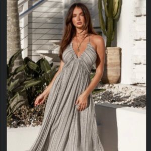 Plunge Halter-Neck Maxi Dress